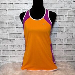 Nike Dri Fit Women's Orange‎ and Purple color block size s with racer back style